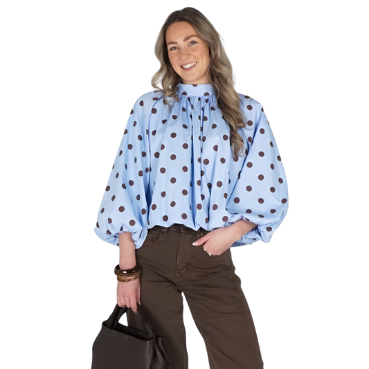BLOUSE WITH CHOCO POLKA DOTS