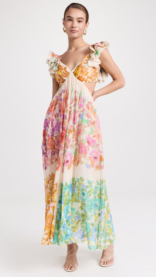 Raie Frill Shoulder Midi Dress